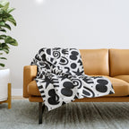 Black abstract organic shape doodle pattern Throw Blanket Gallery Image 1