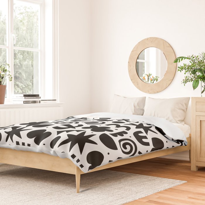 Black abstract organic shape doodle pattern Duvet Cover Gallery Image 2