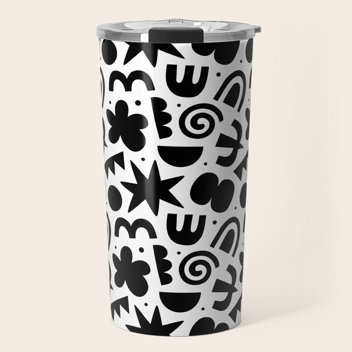 Black abstract organic shape doodle pattern Travel Mug Gallery Image 1