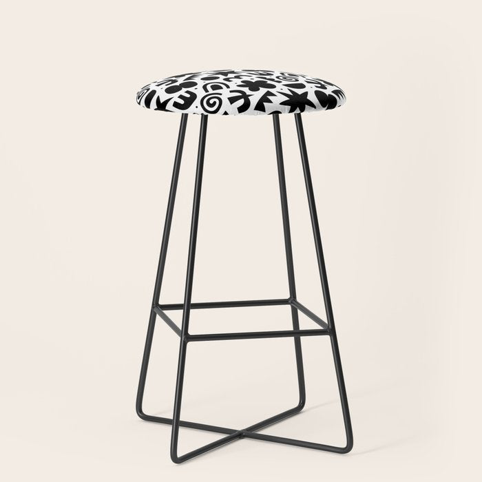 Black abstract organic shape doodle pattern Stool Gallery Image 1