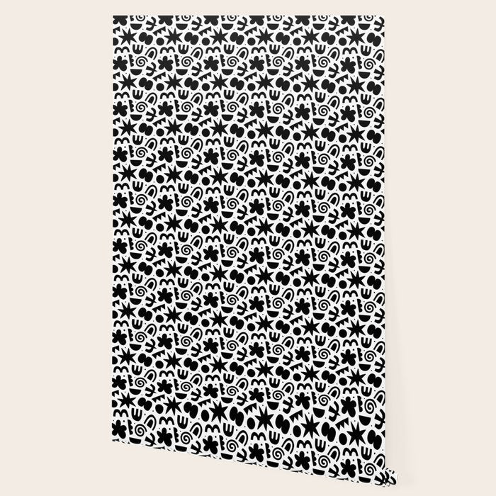 Black abstract organic shape doodle pattern Wallpaper Gallery Image 2