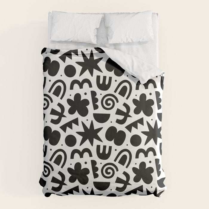 Black abstract organic shape doodle pattern Duvet Cover Gallery Image 1