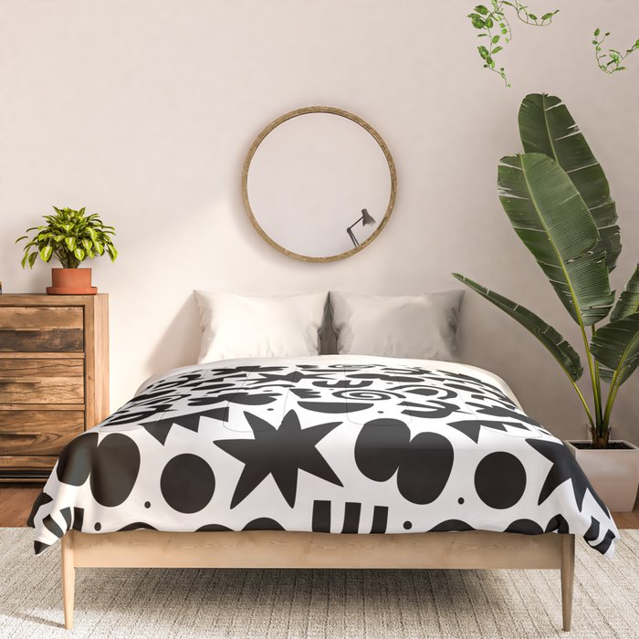 Black abstract organic shape doodle pattern Comforter Gallery Image 3