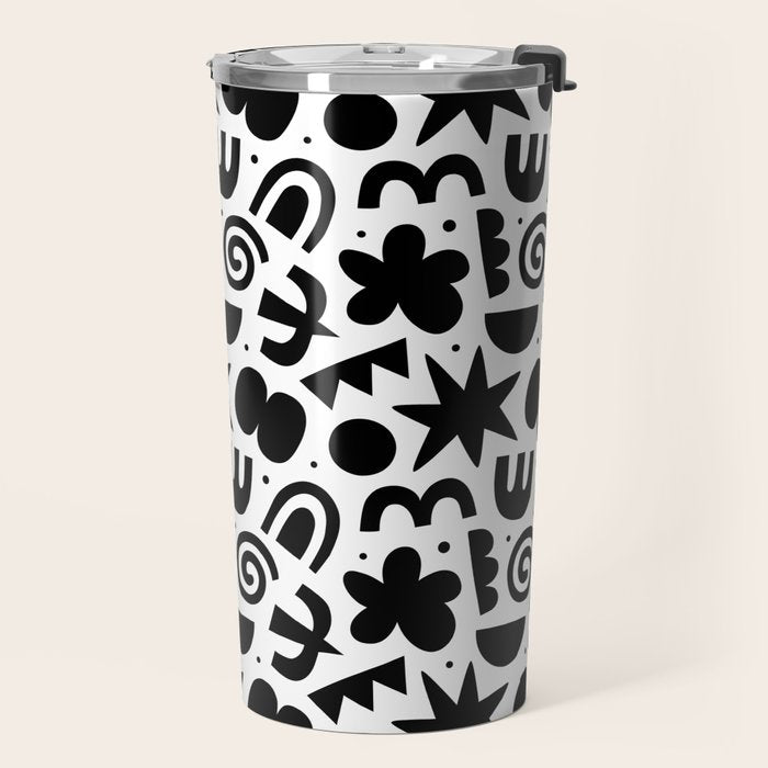 Black abstract organic shape doodle pattern Travel Mug Gallery Image 2