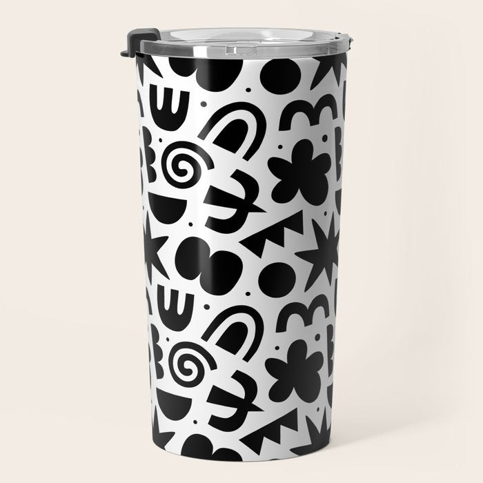 Black abstract organic shape doodle pattern Travel Mug Gallery Image 3