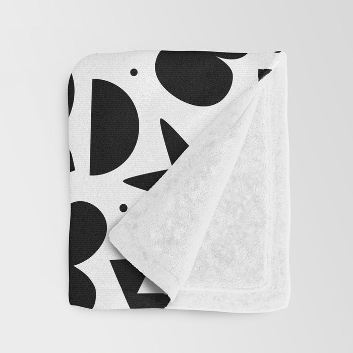 Black abstract organic shape doodle pattern Throw Blanket Gallery Image 3