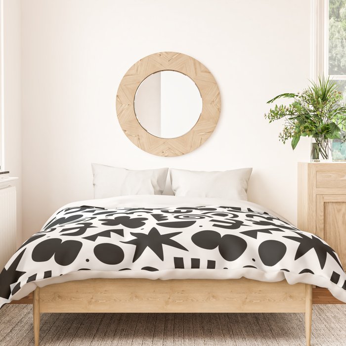 Black abstract organic shape doodle pattern Duvet Cover Gallery Image 3
