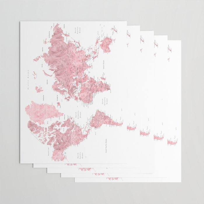 Light pink, muted pink and dusty pink watercolor world map with cities Wrapping Paper Gallery Image 3