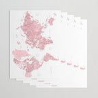 Light pink, muted pink and dusty pink watercolor world map with cities Wrapping Paper Gallery Image 3
