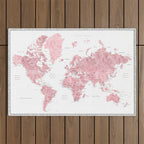 Light pink, muted pink and dusty pink watercolor world map with cities Outdoor Rug Gallery Image 1