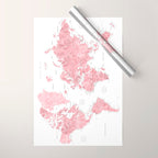 Light pink, muted pink and dusty pink watercolor world map with cities Wrapping Paper Gallery Image 1