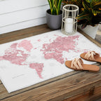 Light pink, muted pink and dusty pink watercolor world map with cities Outdoor Rug Gallery Image 2
