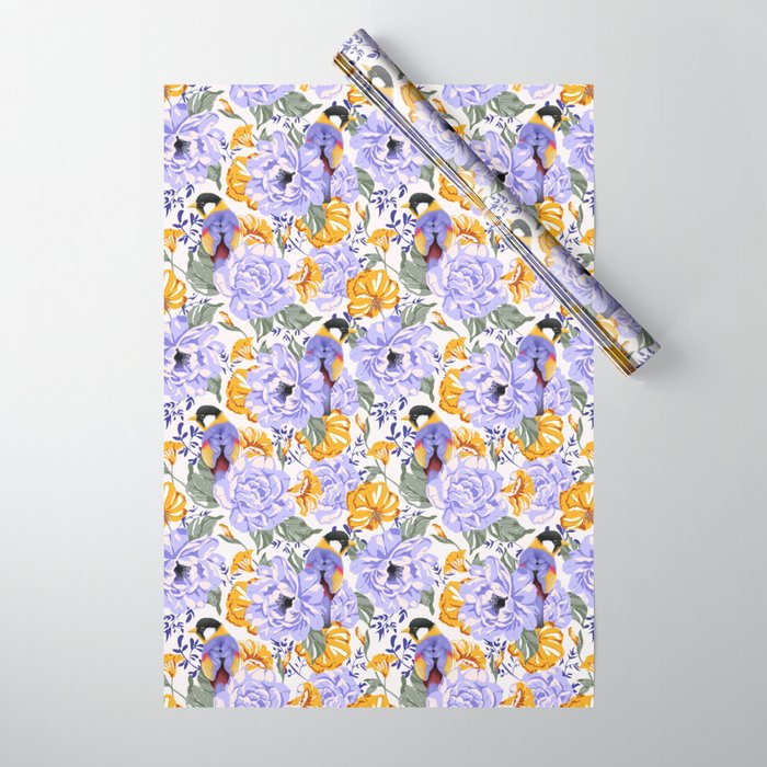 Colorful birds in garden flowers YL Wrapping Paper Gallery Image 1