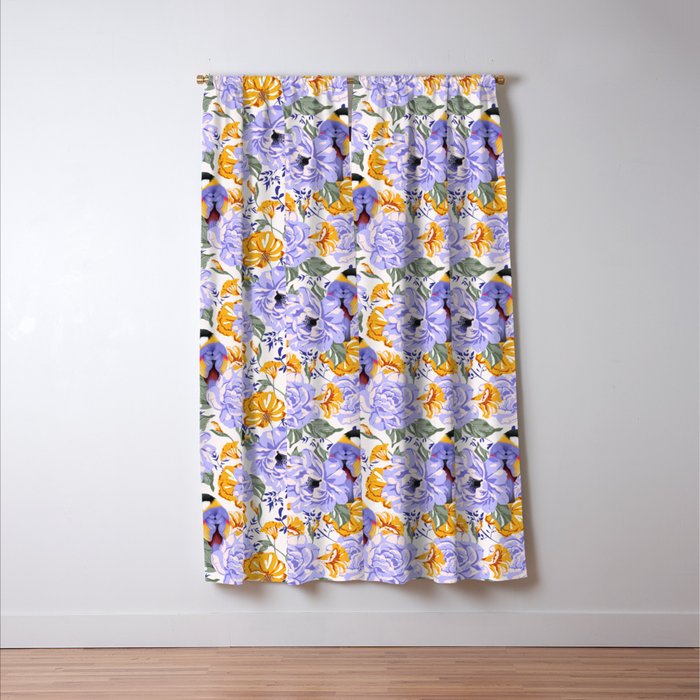 Colorful birds in garden flowers YL Window Curtain Gallery Image 3