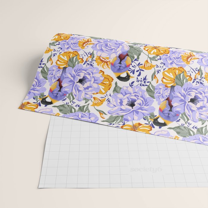 Colorful birds in garden flowers YL Wrapping Paper Gallery Image 2