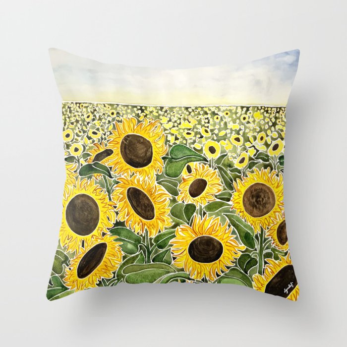 Sunflower Field Throw Pillow Gallery Image 1