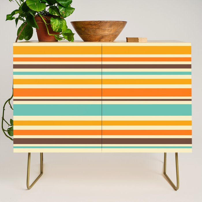 Groovy Retro 70s Stripes Geometric Pattern Credenza Gallery Image 1