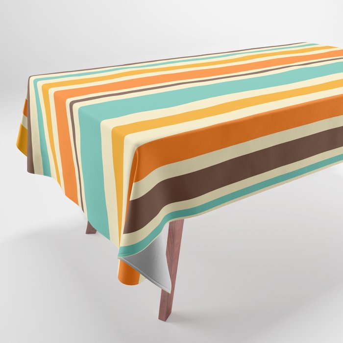 Groovy Retro 70s Stripes Geometric Pattern Tablecloth Gallery Image 1