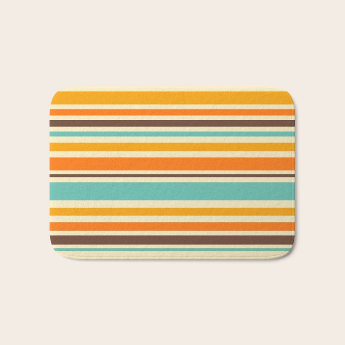 Groovy Retro 70s Stripes Geometric Pattern Bath Mat Gallery Image 1