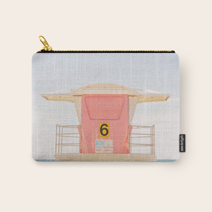 Beach Photography | Pink Lifeguard Tower. No. 6 | California  Carry All Pouch Gallery Image 1