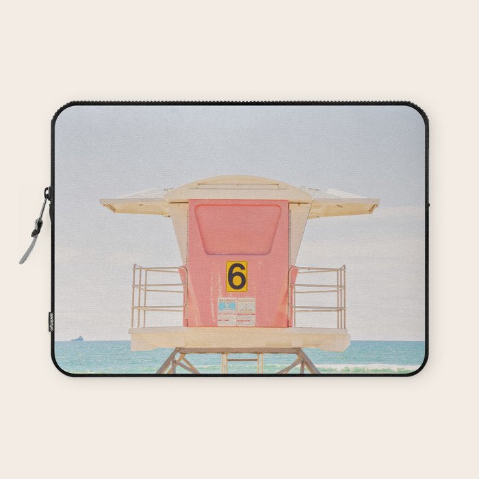 Beach Photography | Pink Lifeguard Tower. No. 6 | California  Laptop Sleeve Gallery Image 1