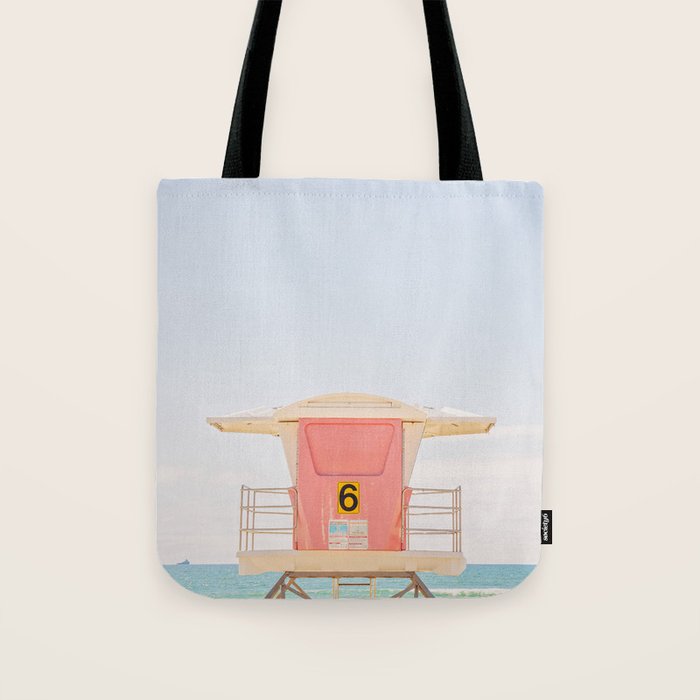 Beach Photography | Pink Lifeguard Tower. No. 6 | California  Tote Bag Gallery Image 1
