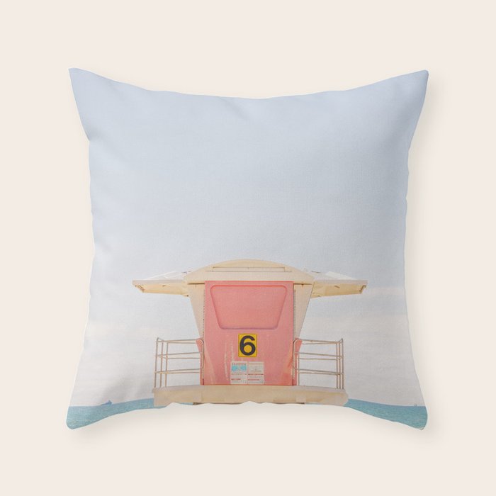 Beach Photography | Pink Lifeguard Tower. No. 6 | California  Throw Pillow Gallery Image 6