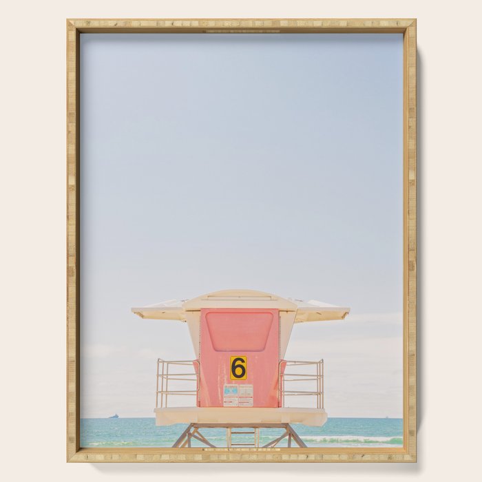 Beach Photography | Pink Lifeguard Tower. No. 6 | California  Serving Tray Gallery Image 1