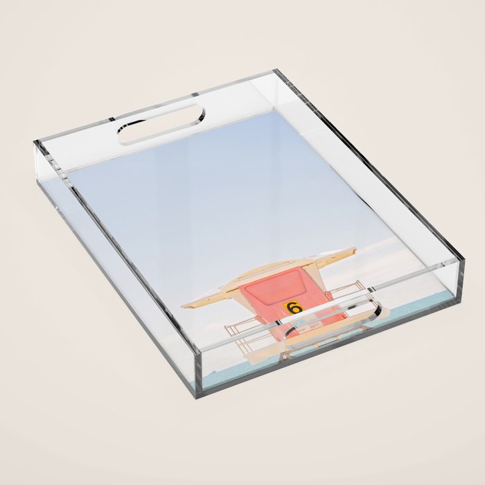 Beach Photography | Pink Lifeguard Tower. No. 6 | California  Acrylic Tray Gallery Image 1