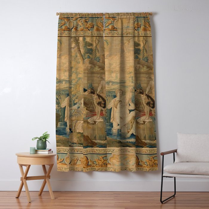 Antique 17th Century Mythological 'Diana and Her Nymphs' Tapestry Window Curtain Gallery Image 5