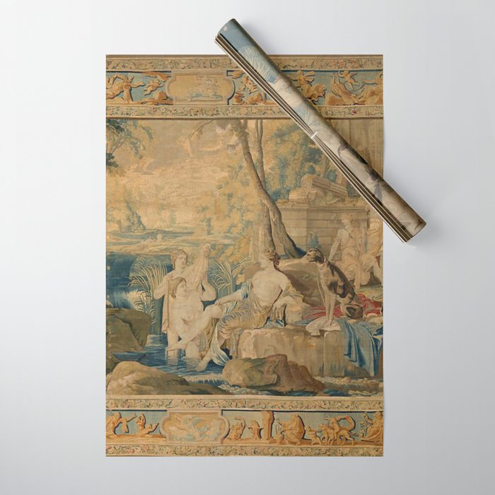Antique 17th Century Mythological 'Diana and Her Nymphs' Tapestry Wrapping Paper Gallery Image 1