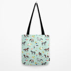 Horses and Small Flowers, Mint Blue, Horse Decor, Floral Print, Horse Art Tote Bag Gallery Image 2