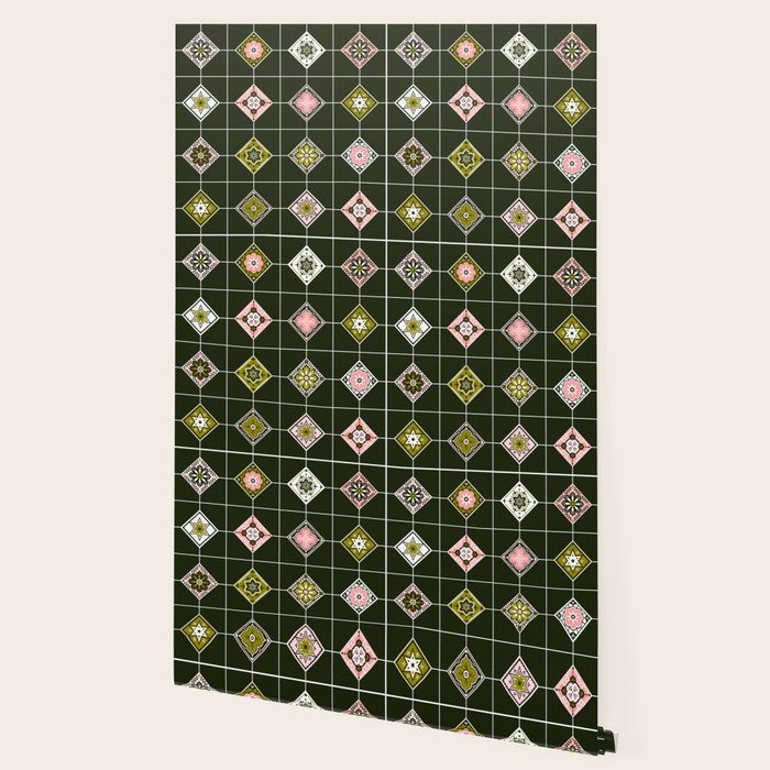 Talavera Mexican Tile - Blush & Sage Palette Wallpaper Gallery Image 2