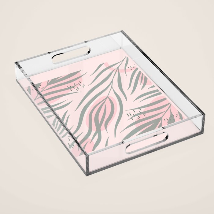 Pastel pink abstract leaf pattern Acrylic Tray Gallery Image 1