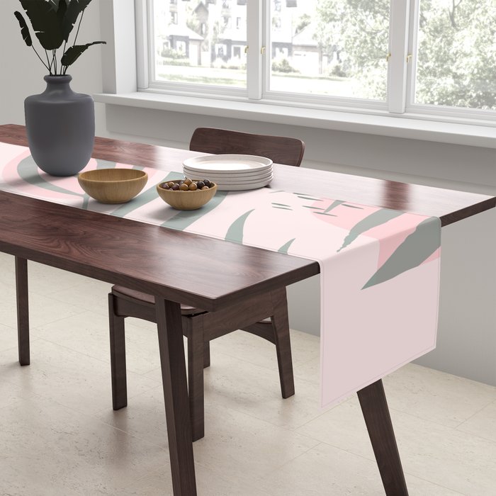 Pastel pink abstract leaf pattern Table Runner Gallery Image 2
