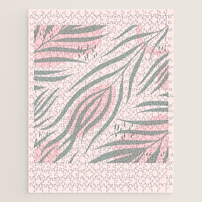 Pastel pink abstract leaf pattern Jigsaw Puzzle Gallery Image 1