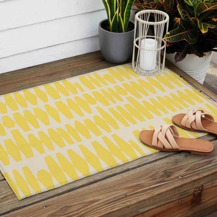 Bold Yellow Geometric Shapes Pattern Outdoor Rug Gallery Image 2