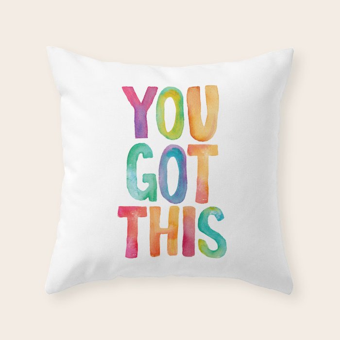 You Got This Rainbow Watercolor Throw Pillow Gallery Image 1