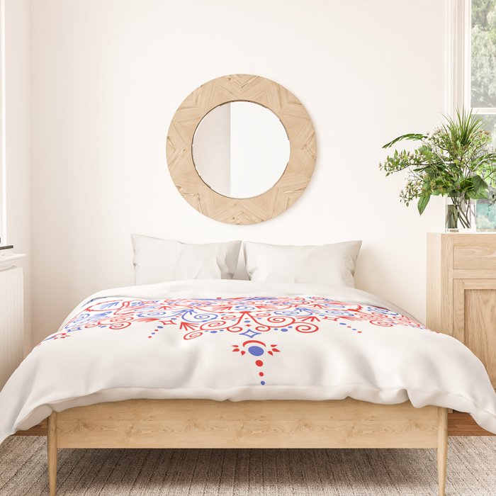 Sacred Lotus Mandala - Red & Blue Palette Duvet Cover Gallery Image 3