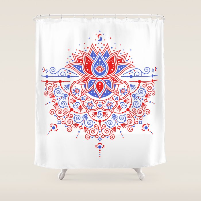 Sacred Lotus Mandala - Red & Blue Palette Shower Curtain Gallery Image 1
