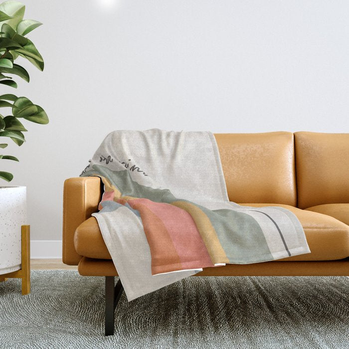 Retro Boho Rainbow with Quote Throw Blanket Gallery Image 1