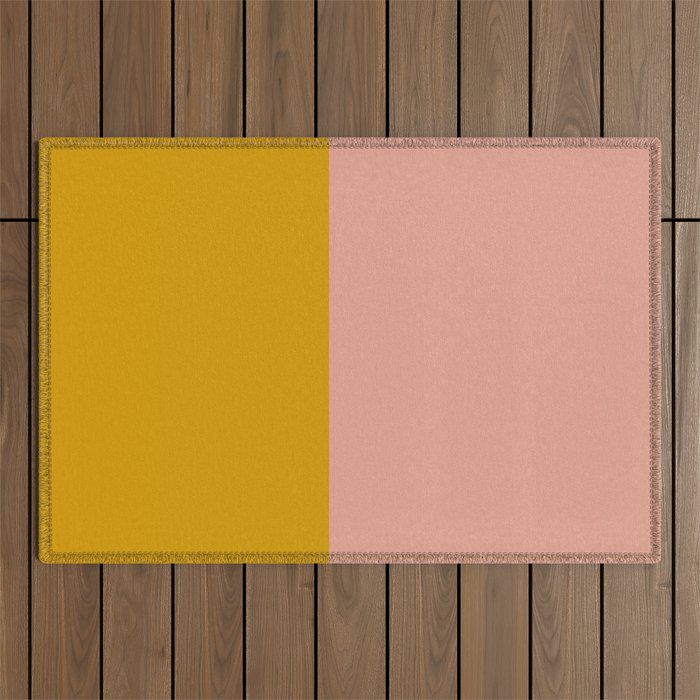 Blush Pink and Mustard Gold Minimalist Color Block Outdoor Rug Gallery Image 1