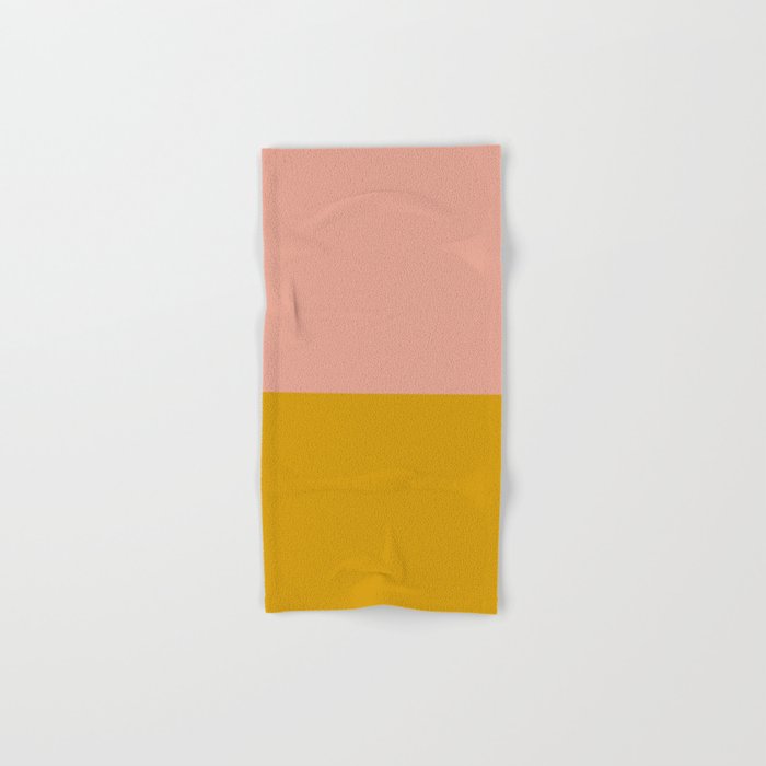 Blush Pink and Mustard Gold Minimalist Color Block Bath Towel Gallery Image 1