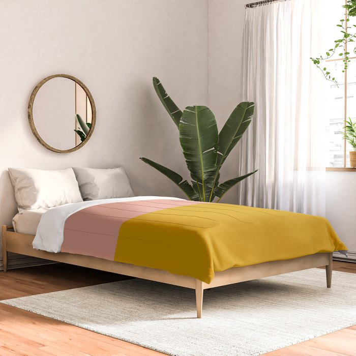 Blush Pink and Mustard Gold Minimalist Color Block Comforter Gallery Image 2