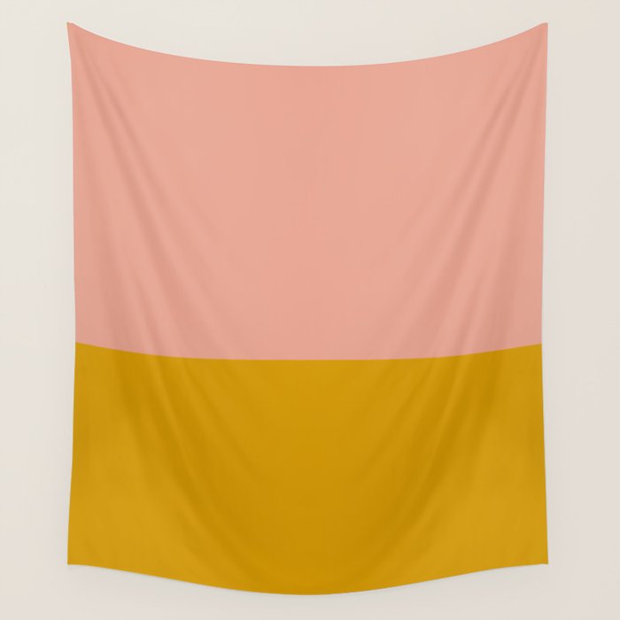 Blush Pink and Mustard Gold Minimalist Color Block Wall Tapestry Gallery Image 1