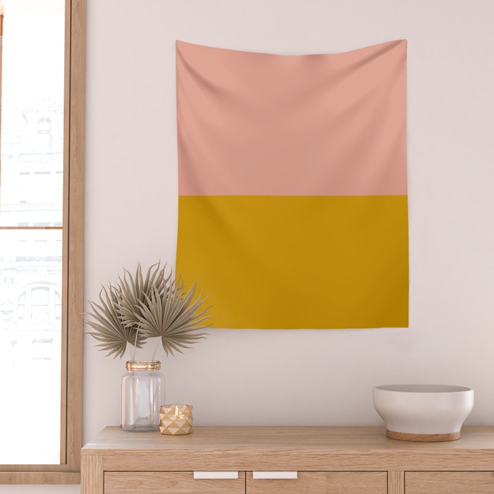 Blush Pink and Mustard Gold Minimalist Color Block Wall Tapestry Gallery Image 2
