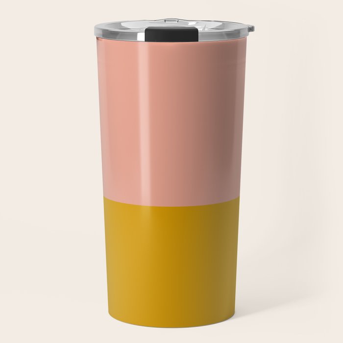 Blush Pink and Mustard Gold Minimalist Color Block Travel Mug Gallery Image 1