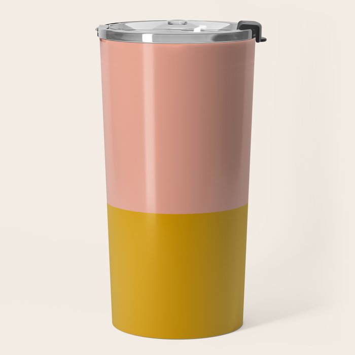 Blush Pink and Mustard Gold Minimalist Color Block Travel Mug Gallery Image 2