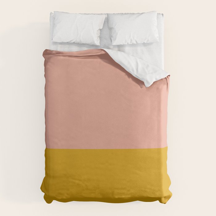 Blush Pink and Mustard Gold Minimalist Color Block Duvet Cover Gallery Image 6