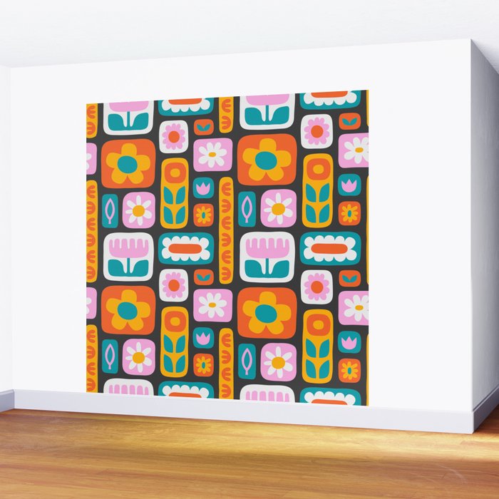 Vintage scandinavian floral art pattern Wall Mural Gallery Image 2